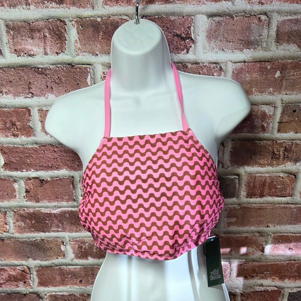 Wild Fable High Neck Bralette Bikini‎ Top Large Pink Swimwear Tricot Nylon NEW